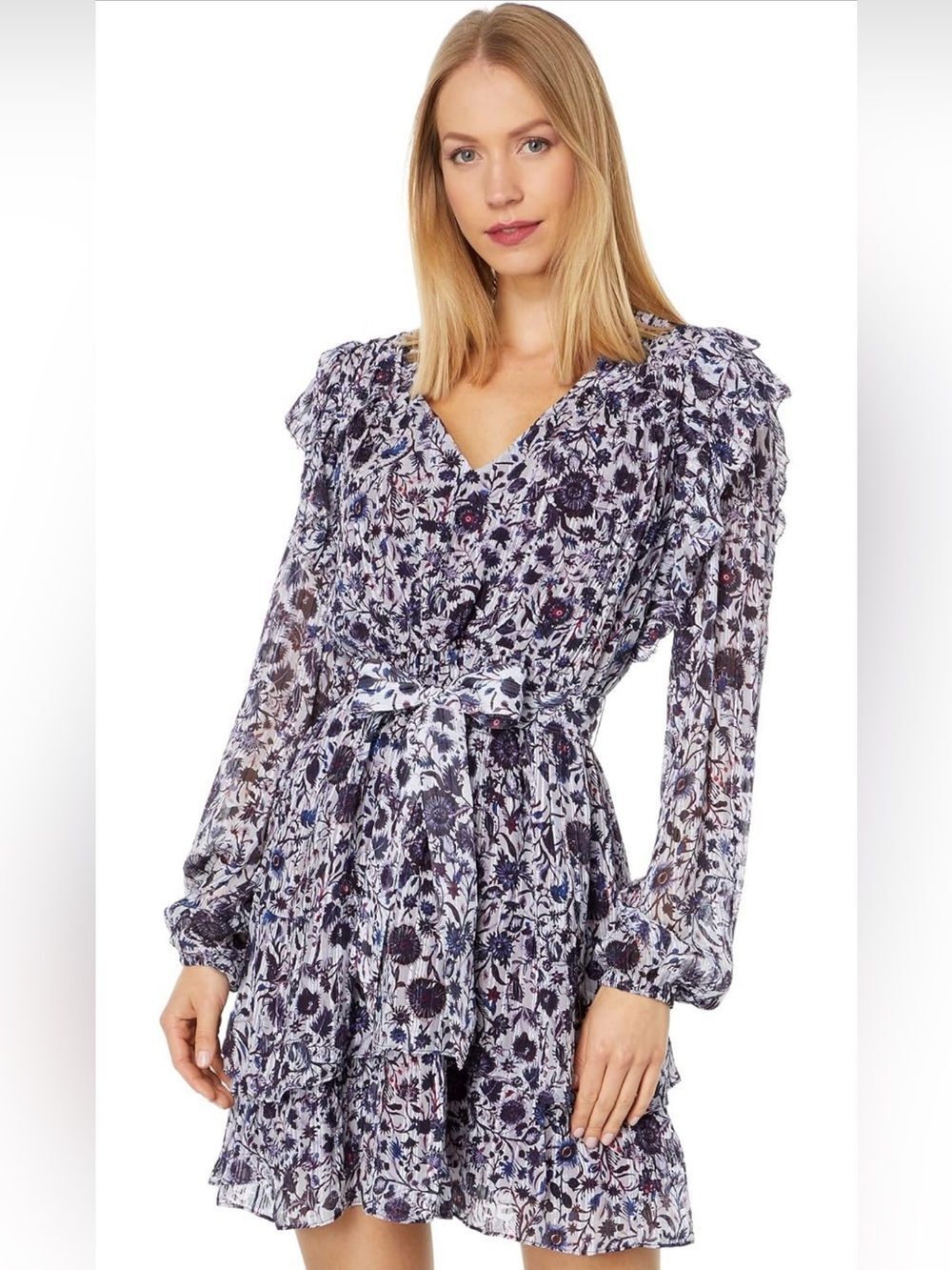 Marie Oliver Lawson Floral Silk Blend Ruffle Dress Size XS